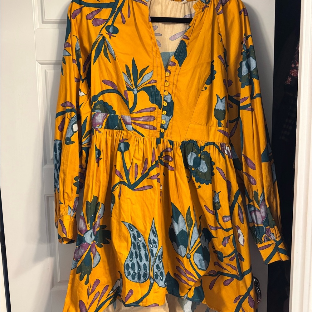 Anthropologie Vibrant Yellow Floral Tunic Dress